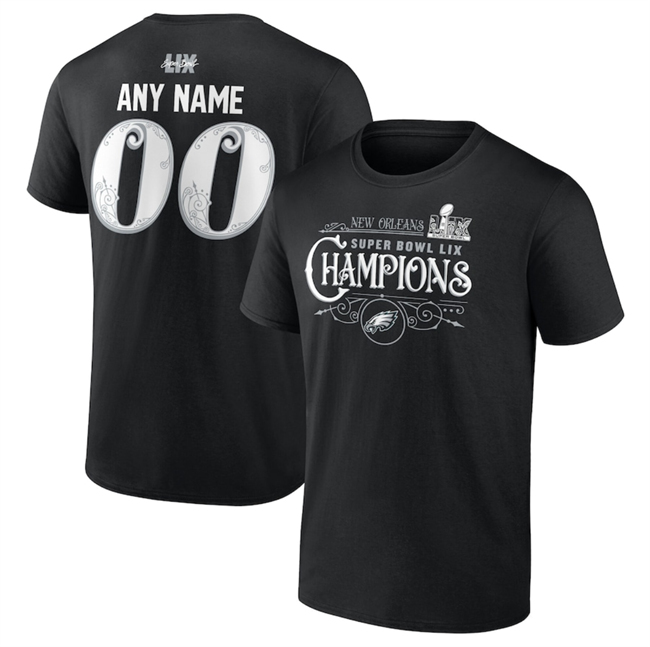 Men's Black Philadelphia Eagles Active Player Custom Super Bowl LIX Champions Name & Number V-Neck T-Shirt